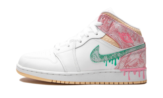 Air Jordan 1 Mid GS Paint Drip White